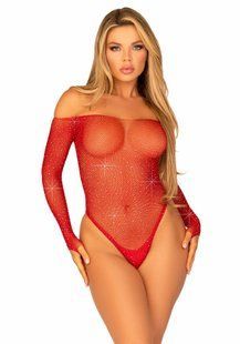 Сітчасте боді зі стразами Leg Avenue Crystalized fishnet bodysuit Red One Size