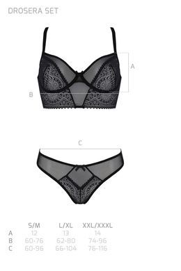 Комплект Passion DROSERA SET black, XXL/XXXL, сетка+кружево, бюстье и трусики танга