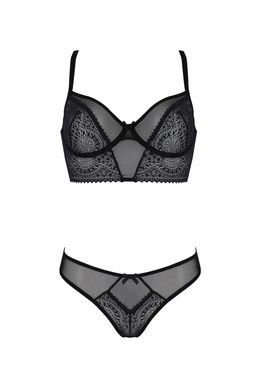Комплект Passion DROSERA SET black, XXL/XXXL, сетка+кружево, бюстье и трусики танга