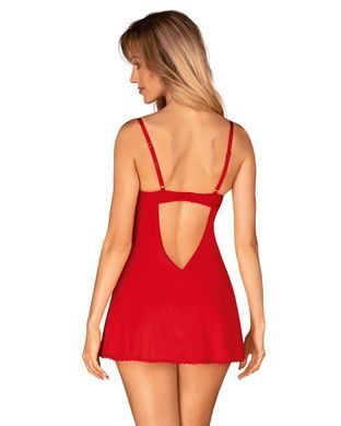 Пеньюар Obsessive Ingridia chemise & thong M/L, червоний, Пеньюар, стрінги