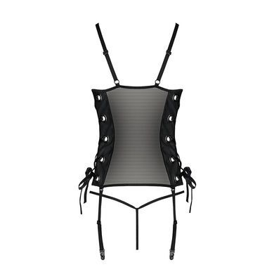 Сетчатый корсет с люверсами и съемными пажами Passion MALWIA CORSET L/XL, black, эко-кожа, стринги