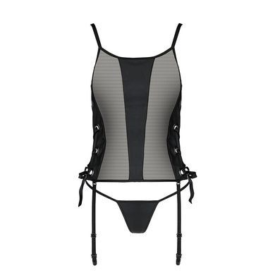 Сетчатый корсет с люверсами и съемными пажами Passion MALWIA CORSET L/XL, black, эко-кожа, стринги