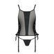 Сетчатый корсет с люверсами и съемными пажами Passion MALWIA CORSET L/XL, black, эко-кожа, стринги
