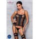 Сетчатый корсет с люверсами и съемными пажами Passion MALWIA CORSET L/XL, black, эко-кожа, стринги