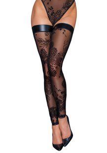 Панчохи Noir Handmade F243 Tulle stockings with patterned flock embroidery - XL