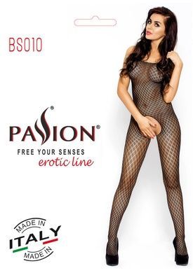 Бодистокинг Passion BS010 black, комбинезон, мелкая сеточка S/M/L