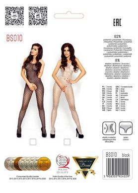 Бодистокинг Passion BS010 black, комбинезон, мелкая сеточка S/M/L
