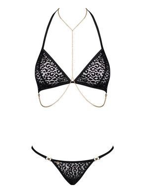 Комплект із ланцюжками Obsessive Pantheria 2-pcs set black S/M, бюстгальтер, трусики