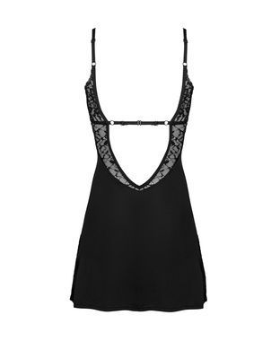 Пеньюар Obsessive Bellastia chemise & thong XS/S, непрозрачный, фигурное декольте, стринги в наборе