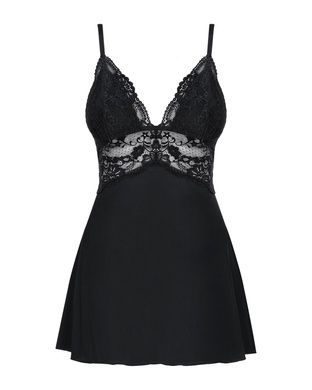Сатиновый пеньюар с кружевом Obsessive 810-BAB-1 babydoll & thong L/XL, черный, пеньюар, танга