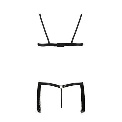 Комплект белья Passion Exclusive KASSANDRA SET OpenBra 2XL/3XL, black, лиф из бахромы, трусики-юбка