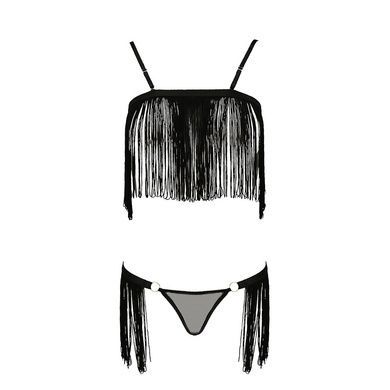 Комплект белья Passion Exclusive KASSANDRA SET OpenBra 2XL/3XL, black, лиф из бахромы, трусики-юбка