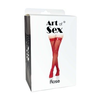 Панчохи в дрібну сітку з лакованою коронкою Art of Sex - Rose, колір червоний, S