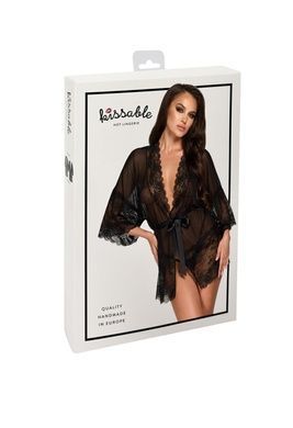 Мереживний прозорий пеньюар халатик Noir Handmade Північний поцілунок L/XL чорний