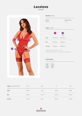 Прозорий корсет Obsessive Lacelove corset M/L Red, мереживо, підв&rsquo;язки для панчіх