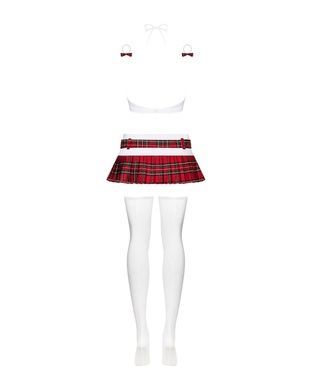 Эротический костюм школьницы с мини-юбкой Obsessive Schooly 5pcs costume S/M, бело-красный, топ, юбк