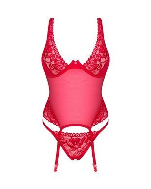 Прозорий корсет Obsessive Lacelove corset M/L Red, мереживо, підв&rsquo;язки для панчіх