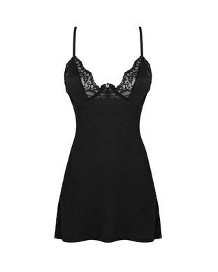 Пеньюар Obsessive Bellastia chemise & thong, M/L, непрозрачный, фигурное декольте, стринги в наборе
