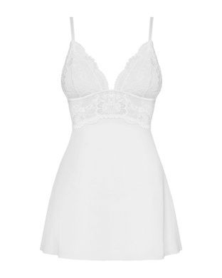 Сатиновий пеньюар із мереживом Obsessive 810-BAB-2 babydoll & thong S/M, білий, пеньюар, танга