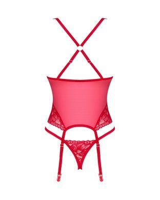 Прозорий корсет Obsessive Lacelove corset M/L Red, мереживо, підв&rsquo;язки для панчіх