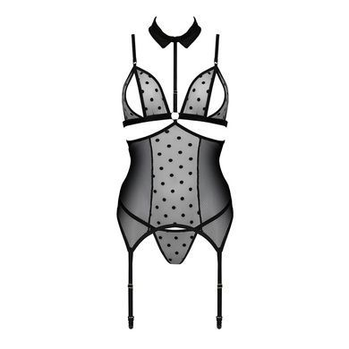 Корсет с открытой грудью Passion DOMINICA CORSET L/XL black, пажи для чулок, стринги