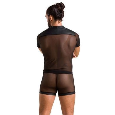 Комплект сетчатого мужского белья Passion 052 SET MICHAEL L/XL black, рубашка, боксеры, заклепки
