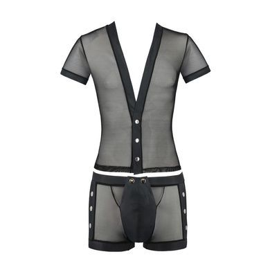 Комплект сетчатого мужского белья Passion 052 SET MICHAEL L/XL black, рубашка, боксеры, заклепки