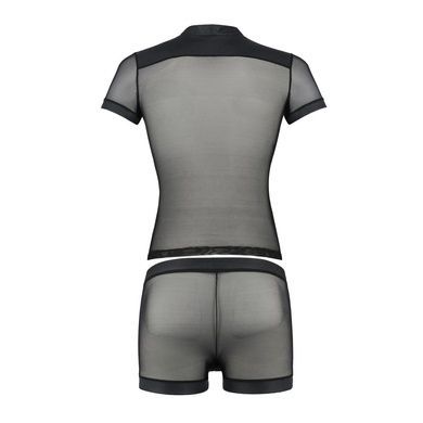Комплект сетчатого мужского белья Passion 052 SET MICHAEL L/XL black, рубашка, боксеры, заклепки