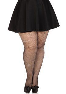 Колготки Leg Avenue Rhinestone micro net tights Plus size Black, дрібна сітка, стрази
