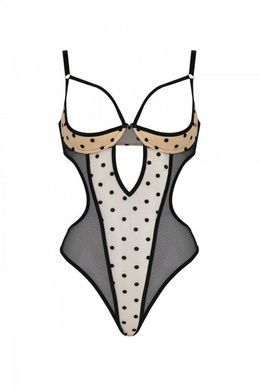 Еротичне боді Passion MARINA BODY, L/XL, beige, з відкритими чашками