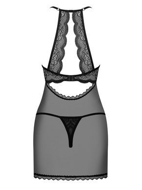 Прозрачный пеньюар с открытой грудью Obsessive Pearlove chemise & thong black S/M, трусики