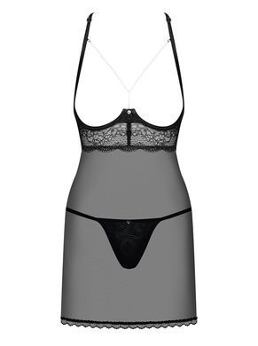 Прозрачный пеньюар с открытой грудью Obsessive Pearlove chemise & thong black S/M, трусики