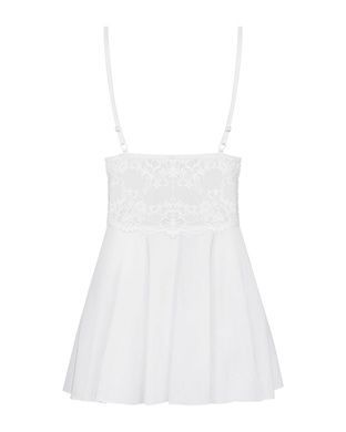 Сатиновий пеньюар з мереживом Obsessive 810-BAB-2 babydoll & thong L/XL, білий, пеньюар, танга
