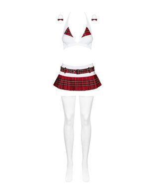 Еротичний костюм школярки з мініспідницею Obsessive Schooly 5pcs costume L/XL, біло-червоний, топ, с