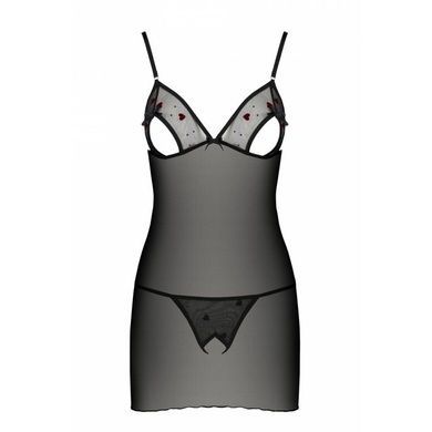 Пеньюар с вырезами на груди, стринги Passion LOVELIA CHEMISE L/XL, black