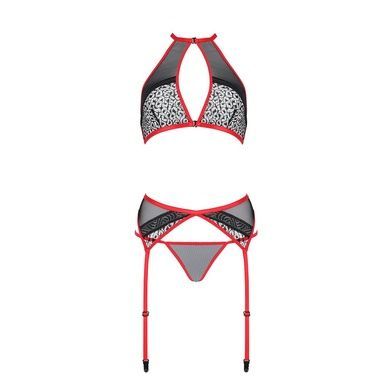 Комплект белья Passion SATARA SET L/XL red, топ, пояс для чулок, стринги