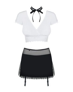 Еротичний костюм секретарки Obsessive Secretary suit 5pcs black S/M, чорно-білий, топ, спідниця, стр