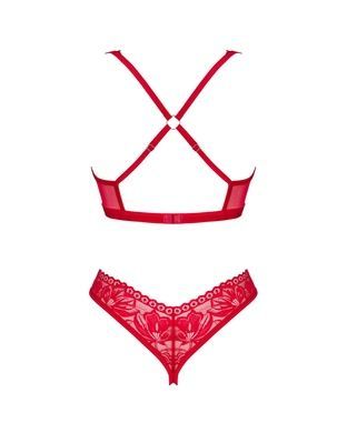 Комплект белья Obsessive Lacelove cupless 2-pcs set XS/S Red, открытый доступ, открытая грудь