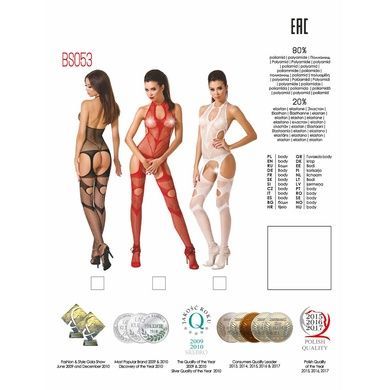 Бодістокінг Passion BS053 red, комбінезон, імітація панчох і пояса S/M/L