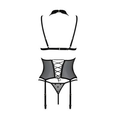 Корсет с открытой грудью Passion DOMINICA CORSET XXL/XXXL black, пажи для чулок, стринги