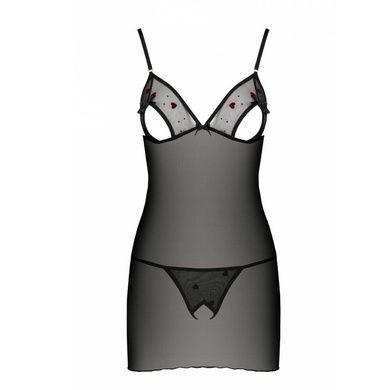 Пеньюар з вирізами на грудях, стрінги Passion LOVELIA CHEMISE S/M, black