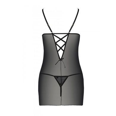 Пеньюар з вирізами на грудях, стрінги Passion LOVELIA CHEMISE S/M, black