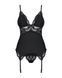 Сатиновий мереживний корсет Obsessive 810-COR-1 babydoll & thong S/M, чорний, корсет, танга
