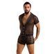 Комплект сетчатого мужского белья Passion 052 SET MICHAEL XXL/XXXL black, рубашка, боксеры, заклепки