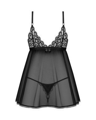 Пеньюар і трусики Obsessive Blomentis babydoll & thong XS/S чорний