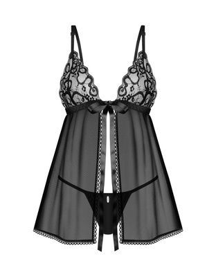Пеньюар і трусики Obsessive Blomentis babydoll & thong XS/S чорний