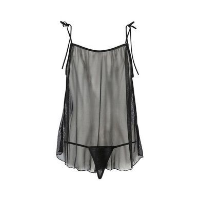 Пеньюар прозрачный беби долл. Passion MELANIA CHEMISE L/XL, black, трусики, на тонких бретелях