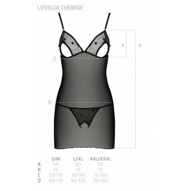 Пеньюар з вирізами на грудях, стрінги Passion LOVELIA CHEMISE XXL/XXXL, black