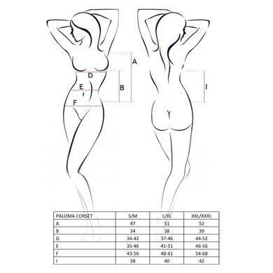 Корсет-сорочка с пажами Passion PALOMA CORSET XXL/XXXL, white, трусики, полупрозрачный