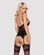 Сатиновий мереживний корсет Obsessive 810-COR-1 babydoll & thong L/XL, чорний, корсет, танга